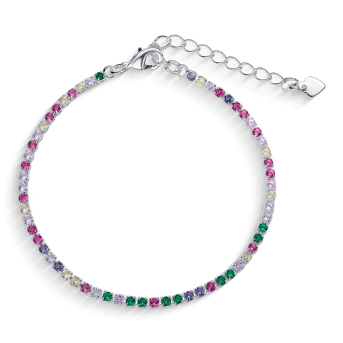 Pulseira de Prata Leve Riviera com Zircônias Coloridas