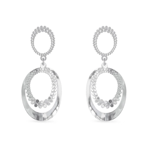 Brinco de Prata Leve Balanço Oval Trabalhado