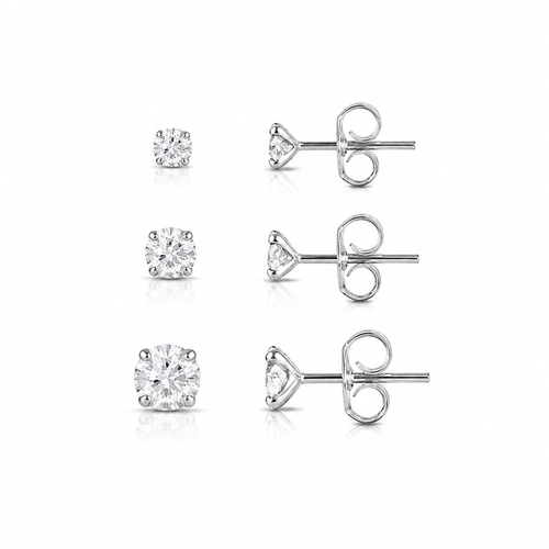 Brinco Redondo Kit Três Furos com Zircônia Cristal