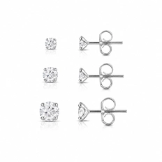 Brinco Redondo Kit Três Furos com Zircônia Cristal