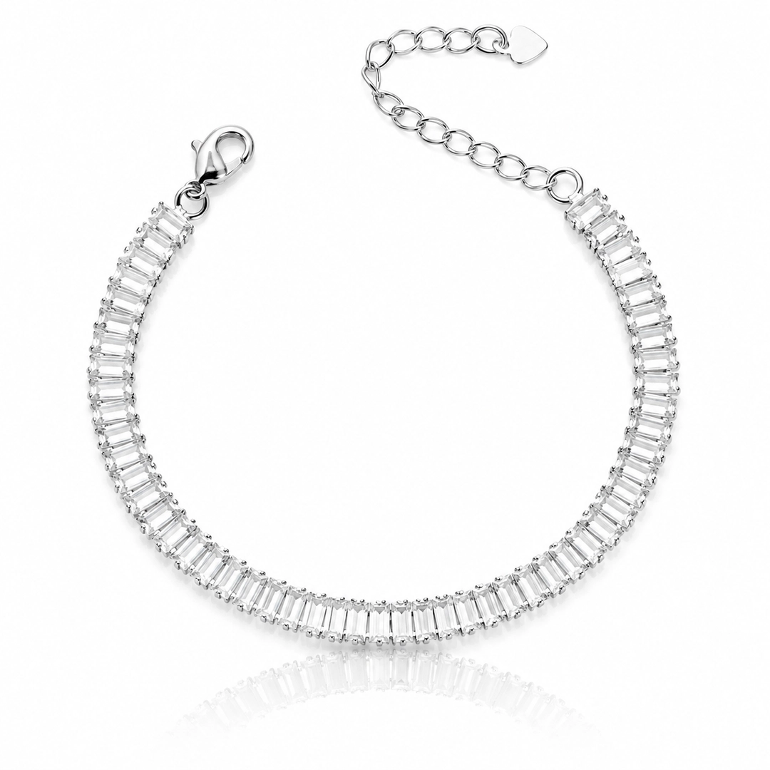 Pulseira Riviera Com Zircônia Cristal Retangular