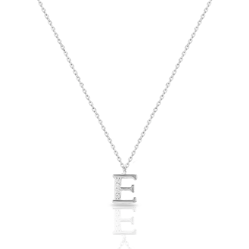 Gargantilha de Prata com Pingente de Letra E e Zircônias Cristal