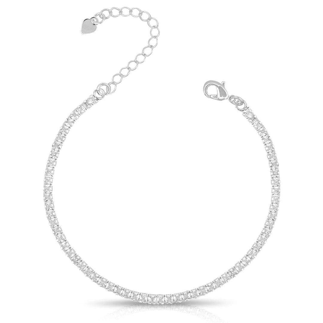 Pulseira De Prata Leve Riviéra Com Zircônias Cristal