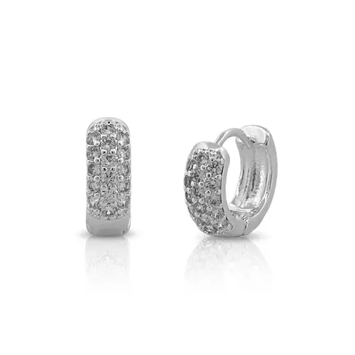 Brinco de Prata Leve Argola Clic com Corações em Zircônia Cristal