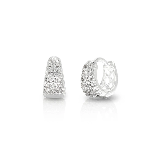 Brinco de Prata Leve Argola Click com Zircônias Cravejadas P