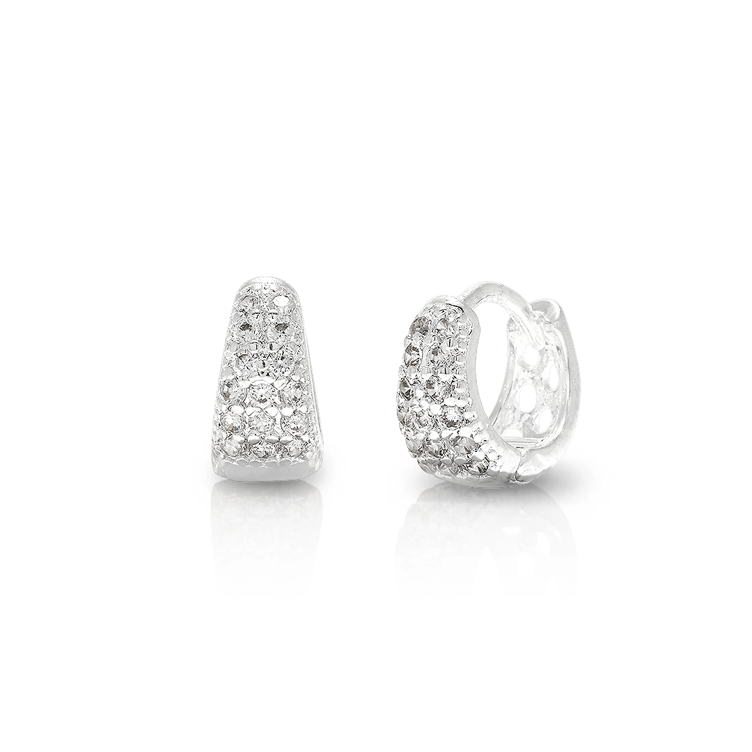 Brinco de Prata Leve Argola Click com Zircônias Cravejadas P