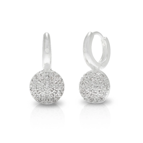 Brinco de Prata Leve Argola Click com Meia Esfera em Zircônia Cristal