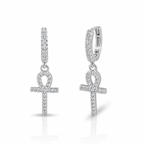 Brinco Argola Click com Pingente de Cruz de Ansata
