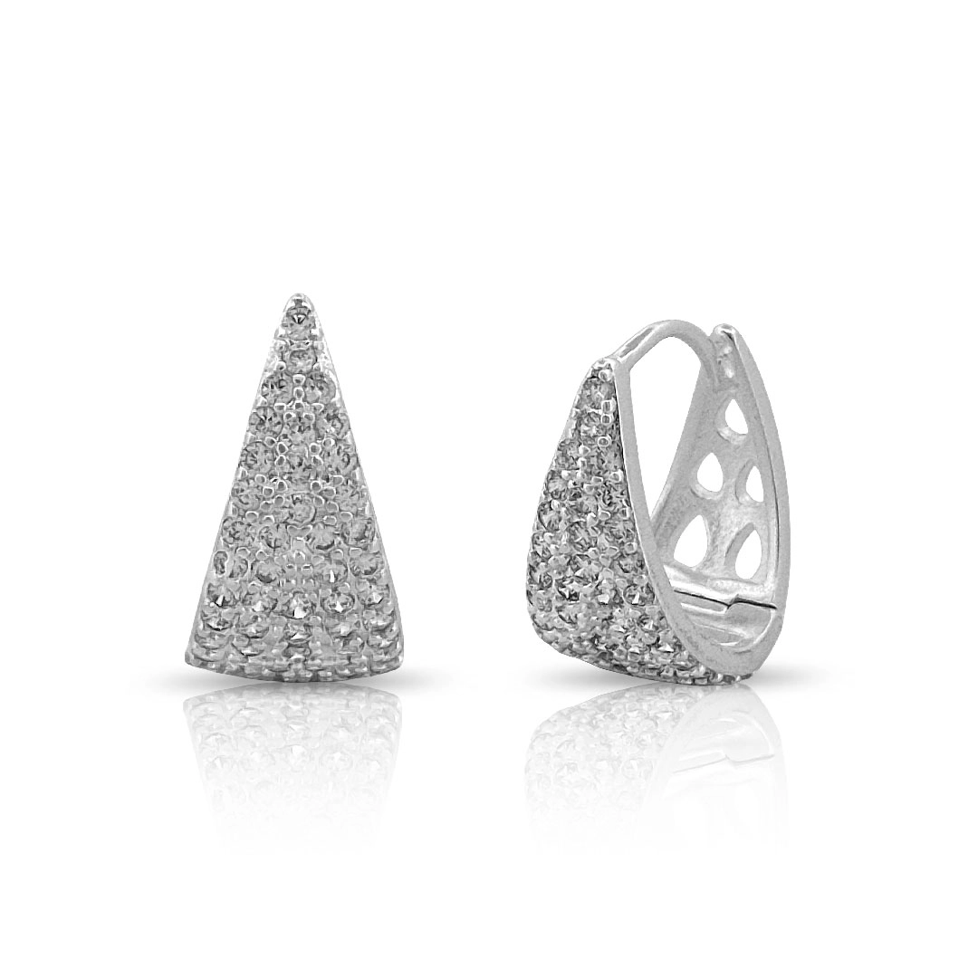 Brinco de Prata Leve Argola Click com Zircônias Cravejadas
