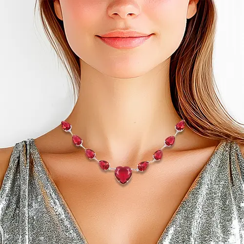 Gargantilha de Prata Leve Colors com Zircônias Glass Rubi
