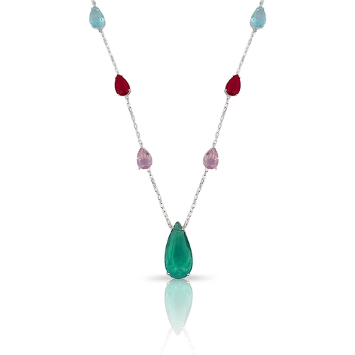 Gargantilha de Prata Leve Colors com Zircônias Glass Gota Coloridas