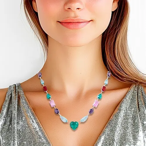 Gargantilha de Prata Leve Colors com Zircônias Glass Coloridas