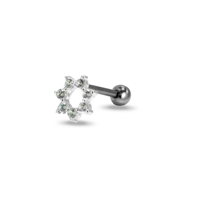 Piercing de Aço e Prata Estrela com Zircônia Cristal
