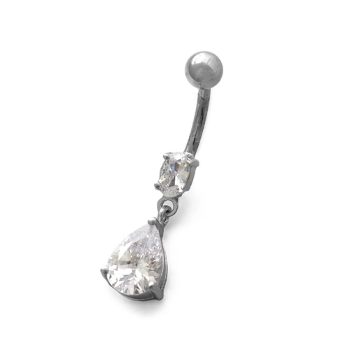 Piercing de Aço e Prata com Zircônia Cristal Oval e Gota