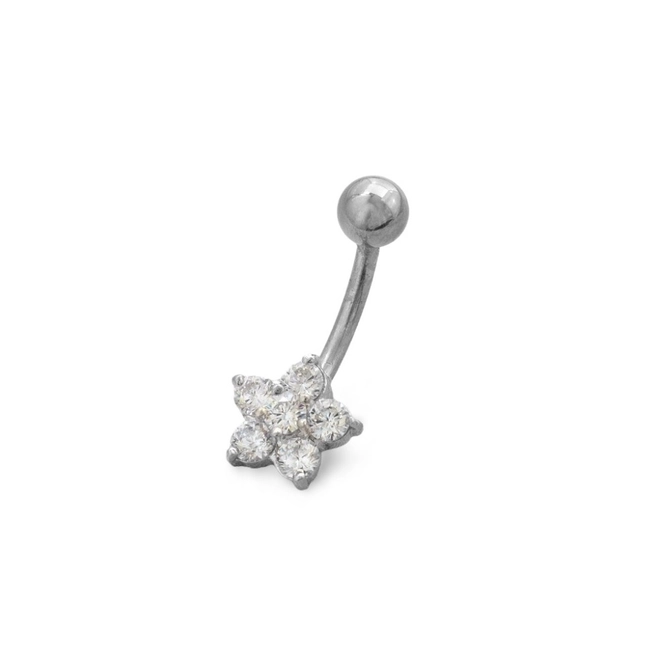 Piercing de Aço e Prata com Flor em Zircônia Cristal