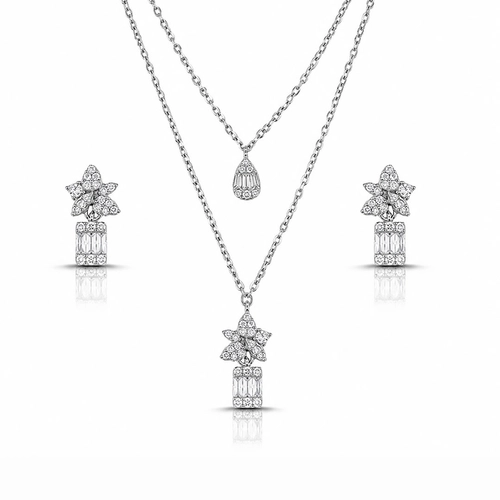 Gargantilha Dupla Blend Collection com Brincos e Zircônias Cristal