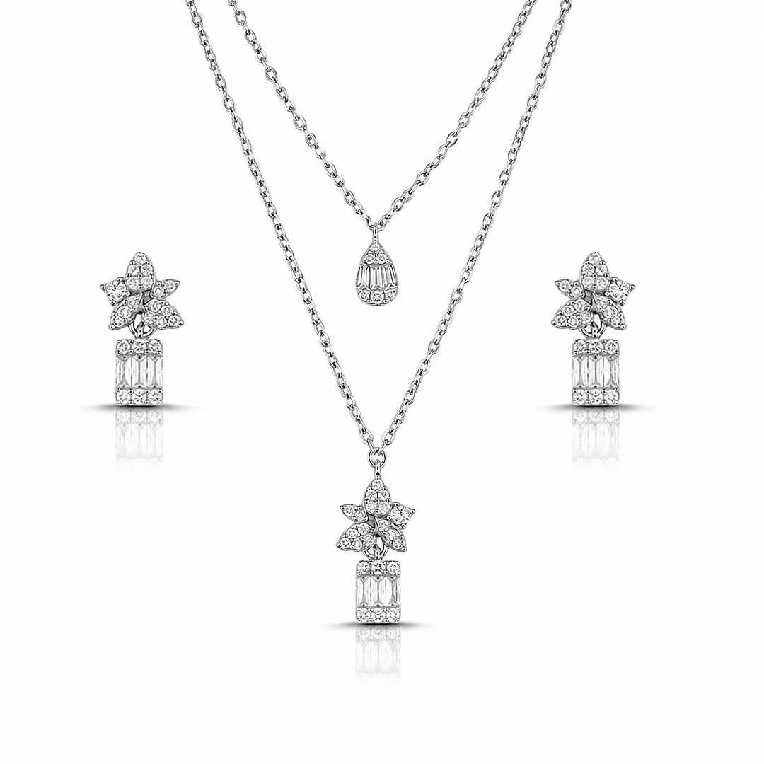Gargantilha Dupla Blend Collection com Brincos e Zircônias Cristal
