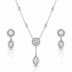 Colar Blend Collection com Brincos de Zircônias Cristal Redondas e Navetes