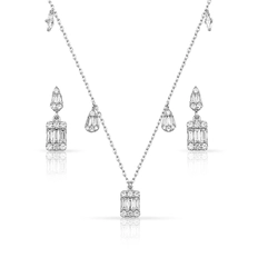 Colar Blend Collection com Brincos Com Zircônias Cristal Gota e Retangular