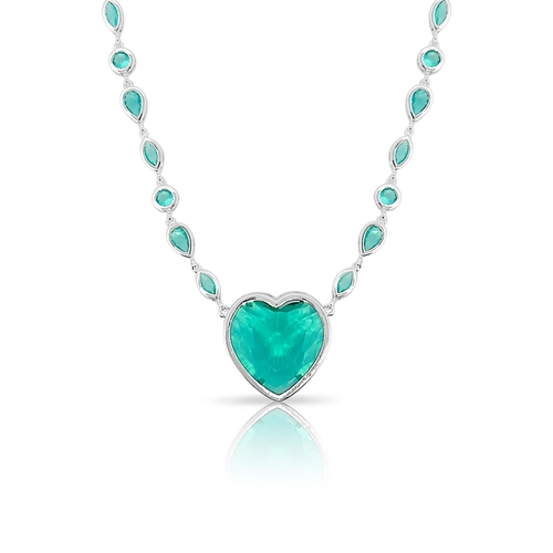 Gargantilha de Prata Leve Colors Coração em Zircônia Glass Esmeralda