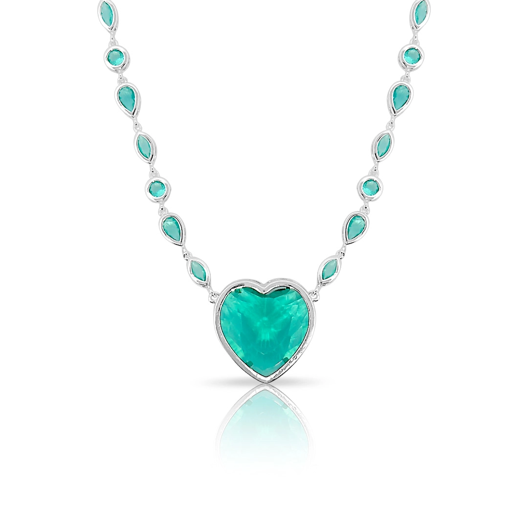 Gargantilha de Prata Leve Colors Coração em Zircônia Glass Esmeralda