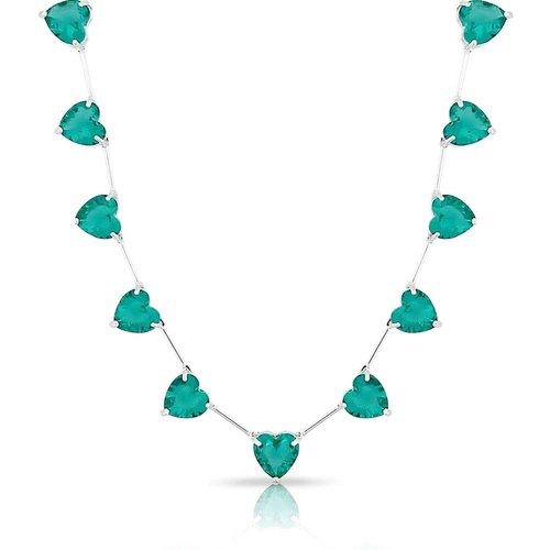 Gargantilha de Prata Leve Colors Corações em Zircônias Glass Esmeralda