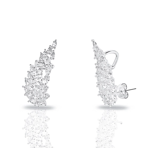 Brinco de Prata Leve Ear Cuff Asas em Zircônias Cristal