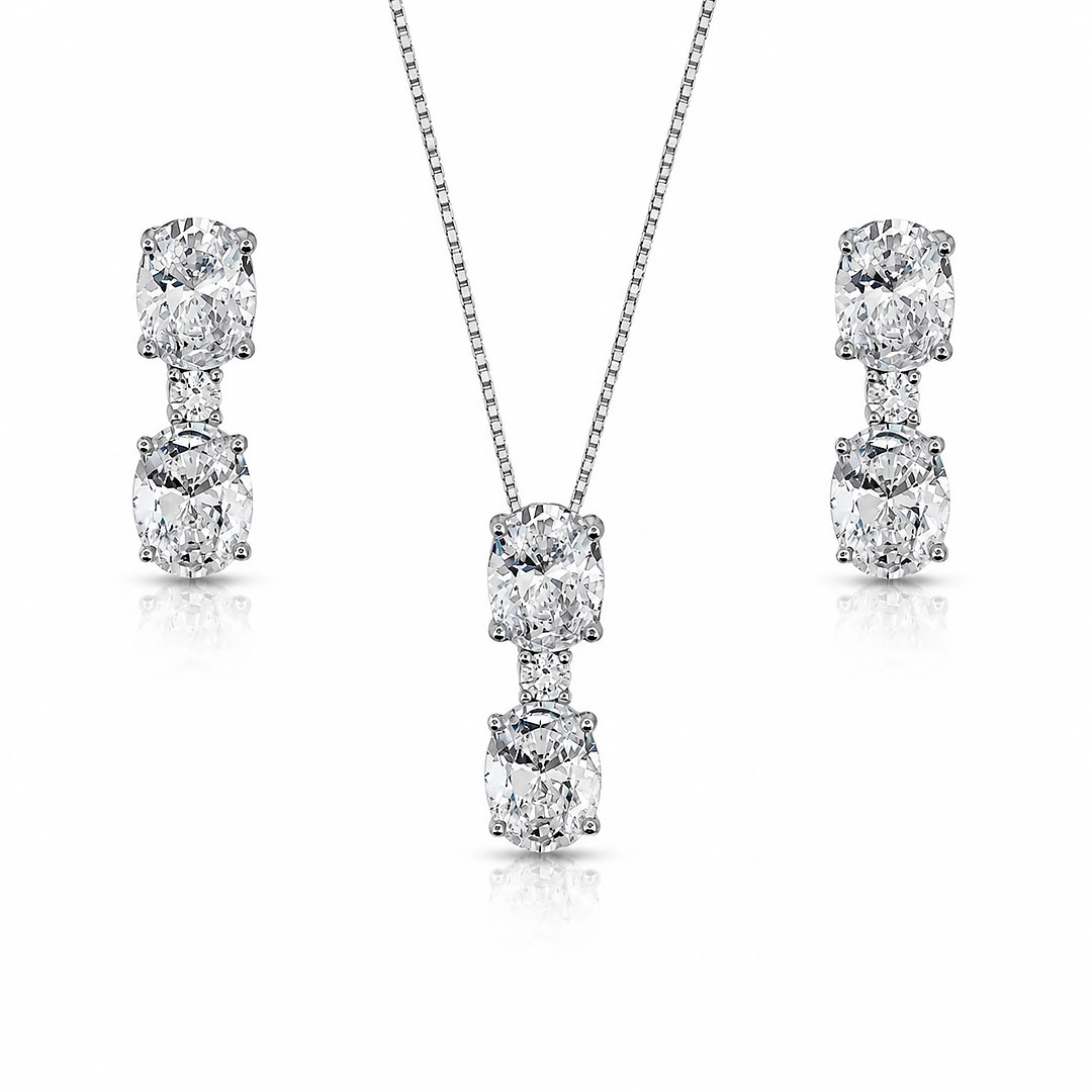 Gargantilha Blend Collection Com Brincos e Zircônias Oval