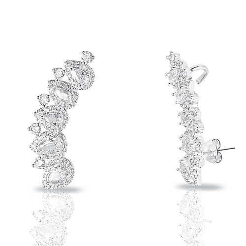 Brinco de Prata Leve Ear Cuff Gota Com Zircônia Cristal