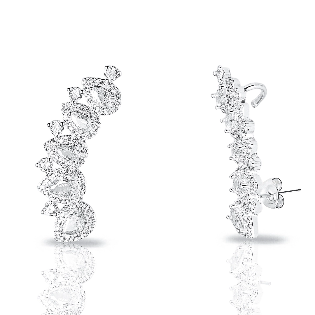 Brinco de Prata Leve Ear Cuff Gota Com Zircônia Cristal