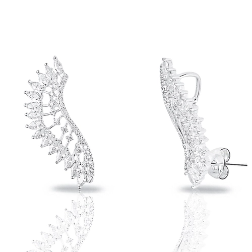 Brinco de Prata Leve Ear Cuff Asas em Zircônias Cristal