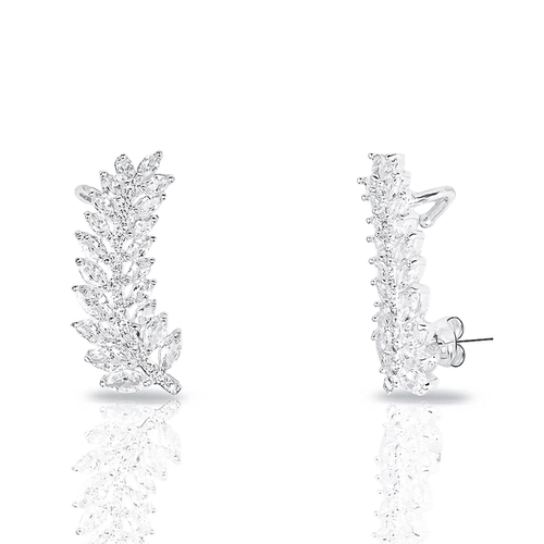 Brinco de Prata Leve Ear Cuff Ramo de Zircônias Cristal