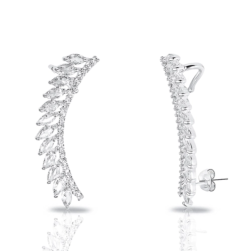 Brinco de Prata Leve Ear Cuff com Zircônias Navetes