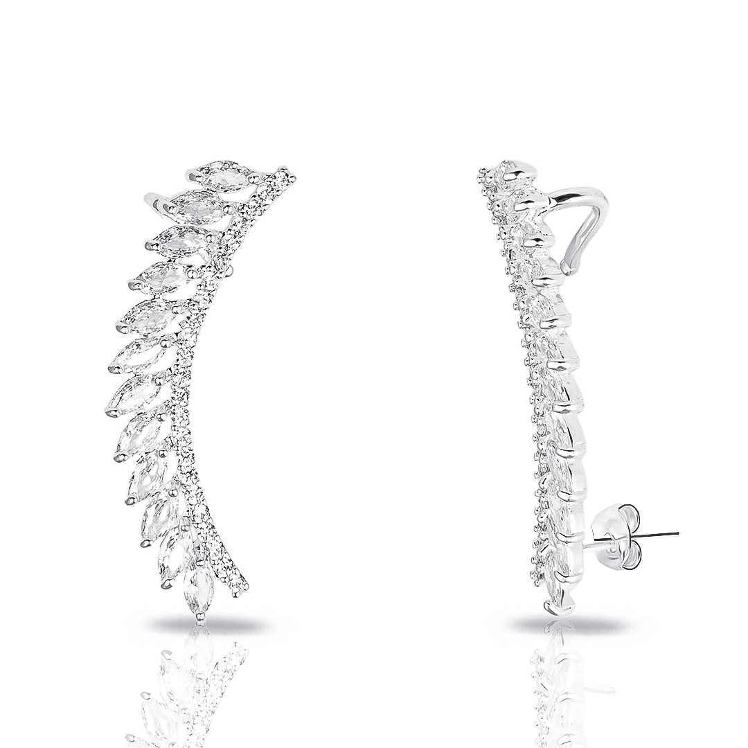 Brinco de Prata Leve Ear Cuff com Zircônias Navetes