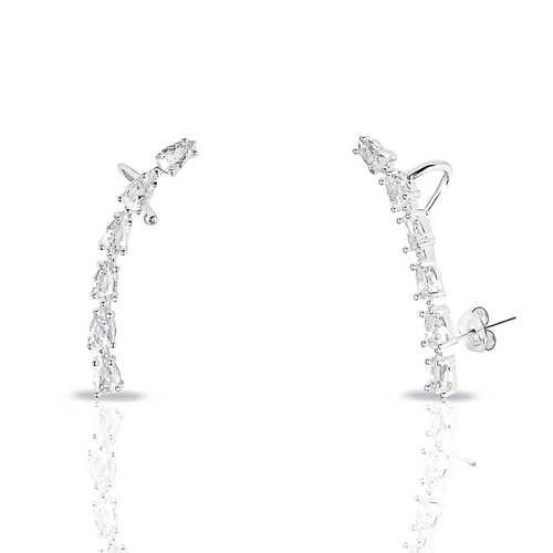 Brinco de Prata Leve Ear Cuff Delicado Com Zircônia Cristal Gota