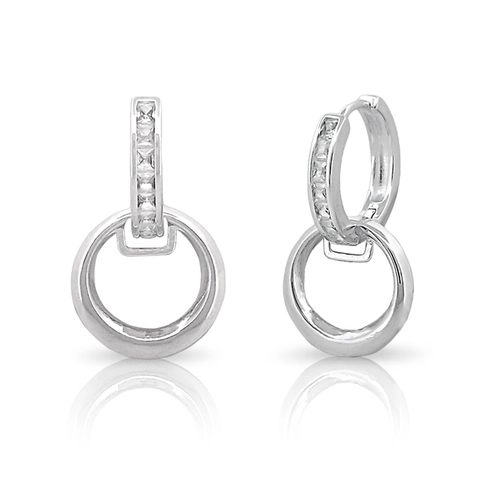 Brinco Argola Click Com Pingente Redondo e Zircônias Cristal