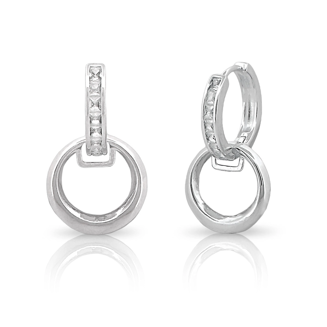 Brinco Argola Click Com Pingente Redondo e Zircônias Cristal