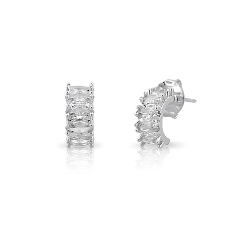 Brinco Meia Argola com Zircônia Retangular