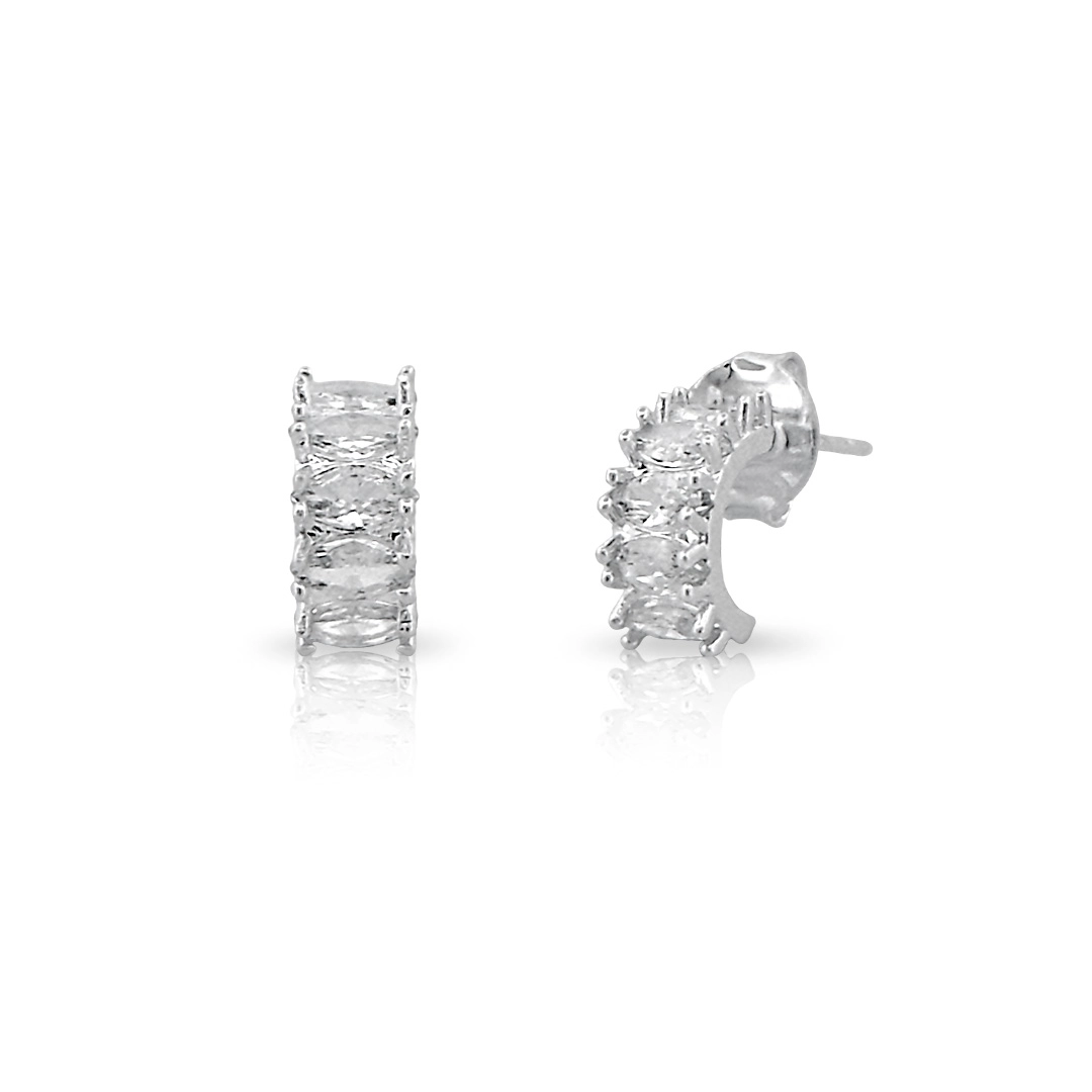 Brinco Meia Argola com Zircônia Retangular