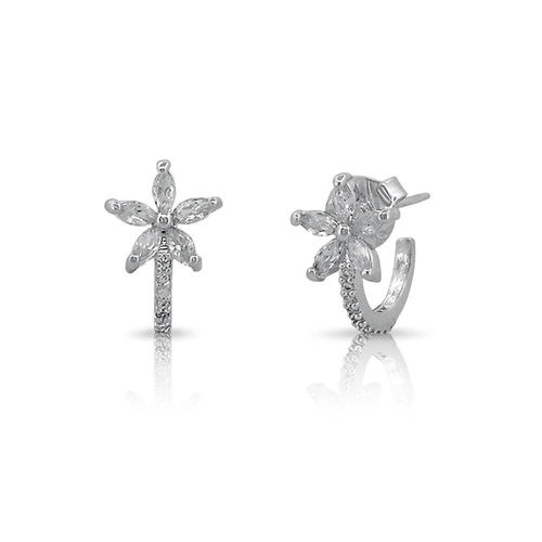 Brinco Argola com Flor e Zircônias Cristal