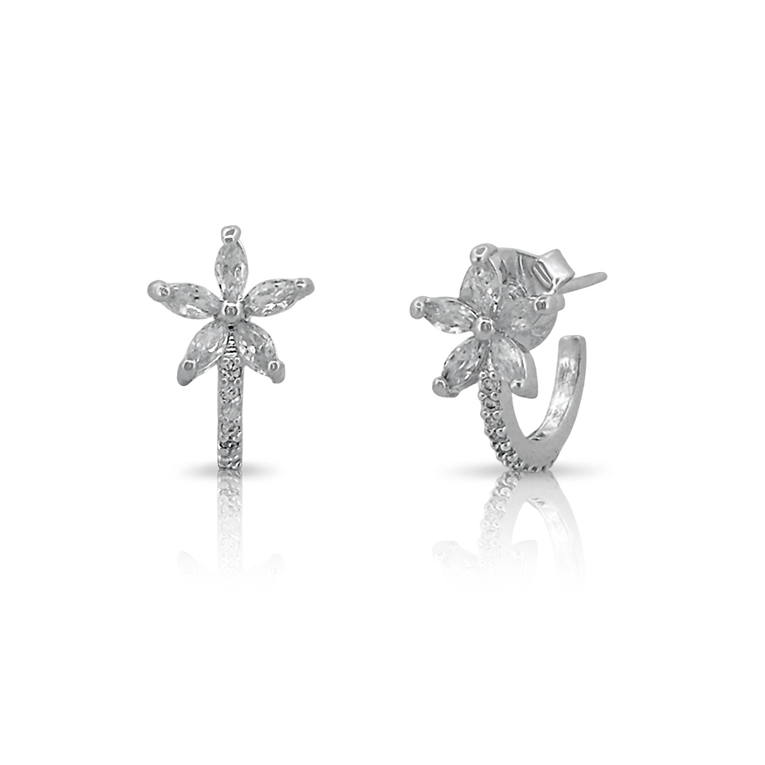 Brinco Argola com Flor e Zircônias Cristal