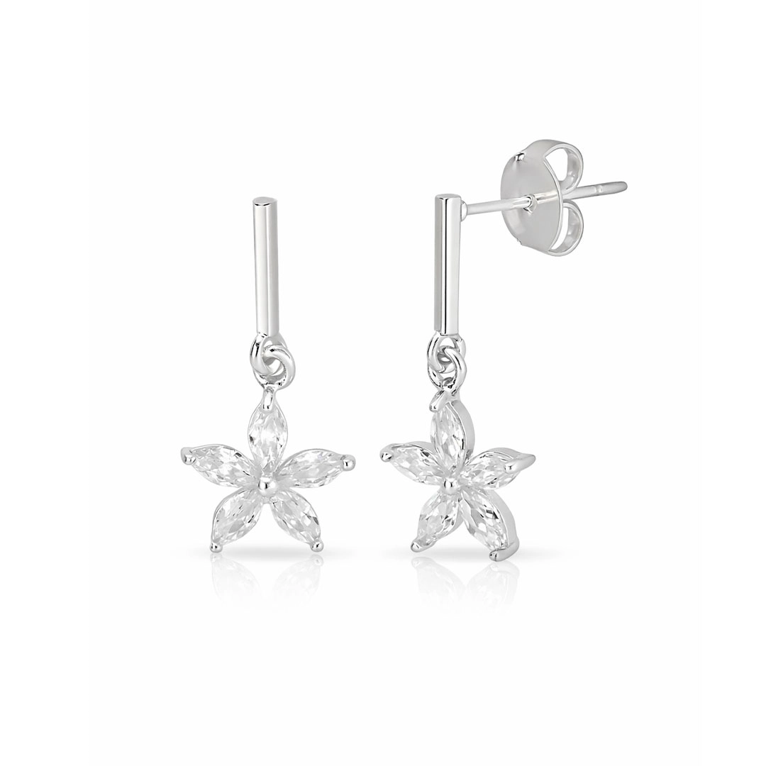 Brinco Balanço Flor com Zircônias Cristal