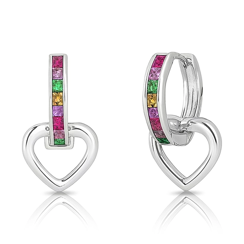 Brinco Argola com Zircônias Coloridas e Coração