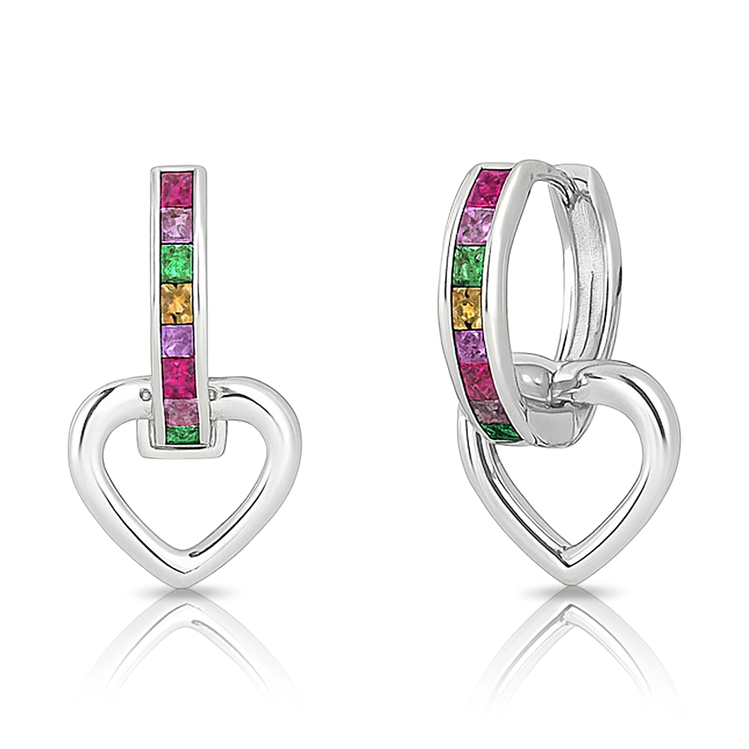 Brinco Argola com Zircônias Coloridas e Coração