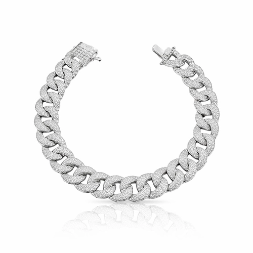 Pulseira Gourmette Trabalhada com Zircônias Cristal