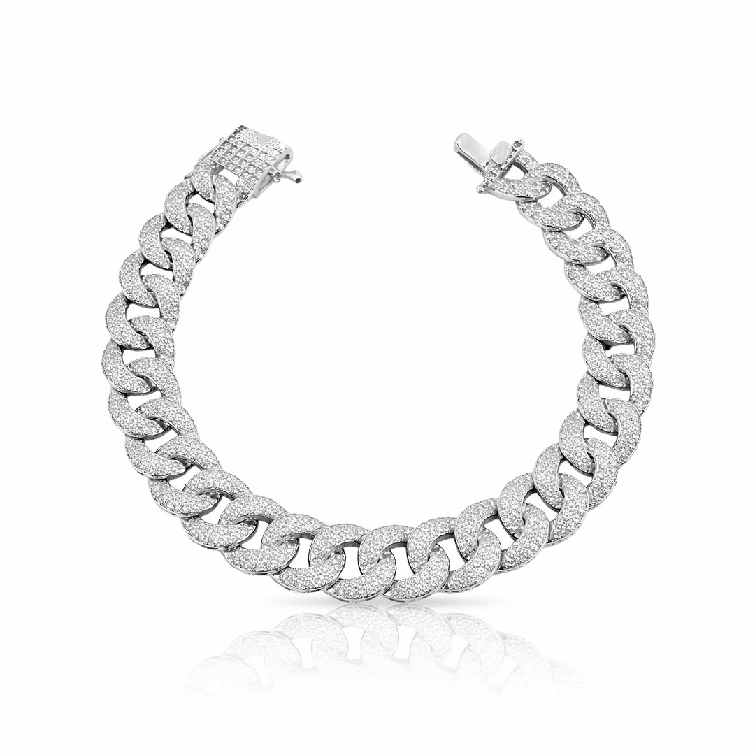 Pulseira Gourmette Trabalhada com Zircônias Cristal