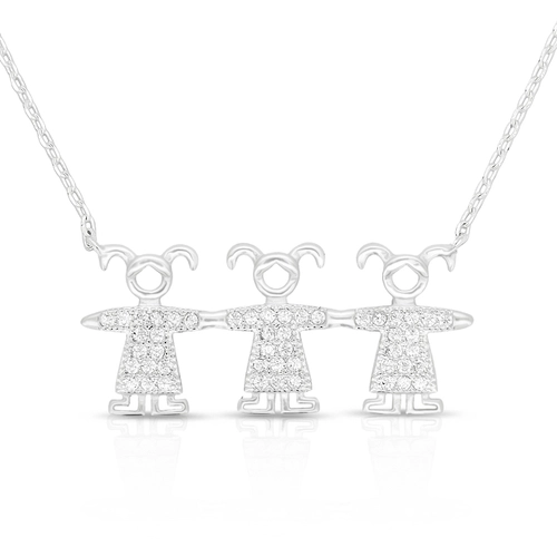 Gargantilha de Prata Meninas Com Zircônias Cristal