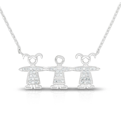 Gargantilha de Prata Meninas com Menino e Zircônia Cristal