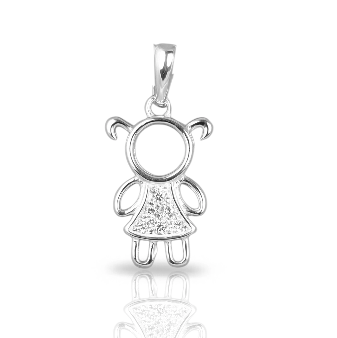 Pingente Menina Cravejada com Zircônias Cristal