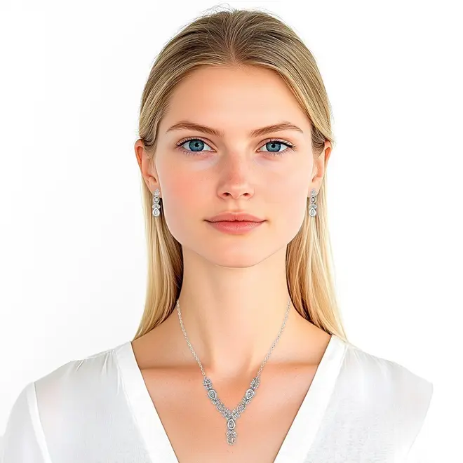 Gargantilha de Prata Blend Collection Com Brincos Gota de Madrepérolas e Zircônias Cristal